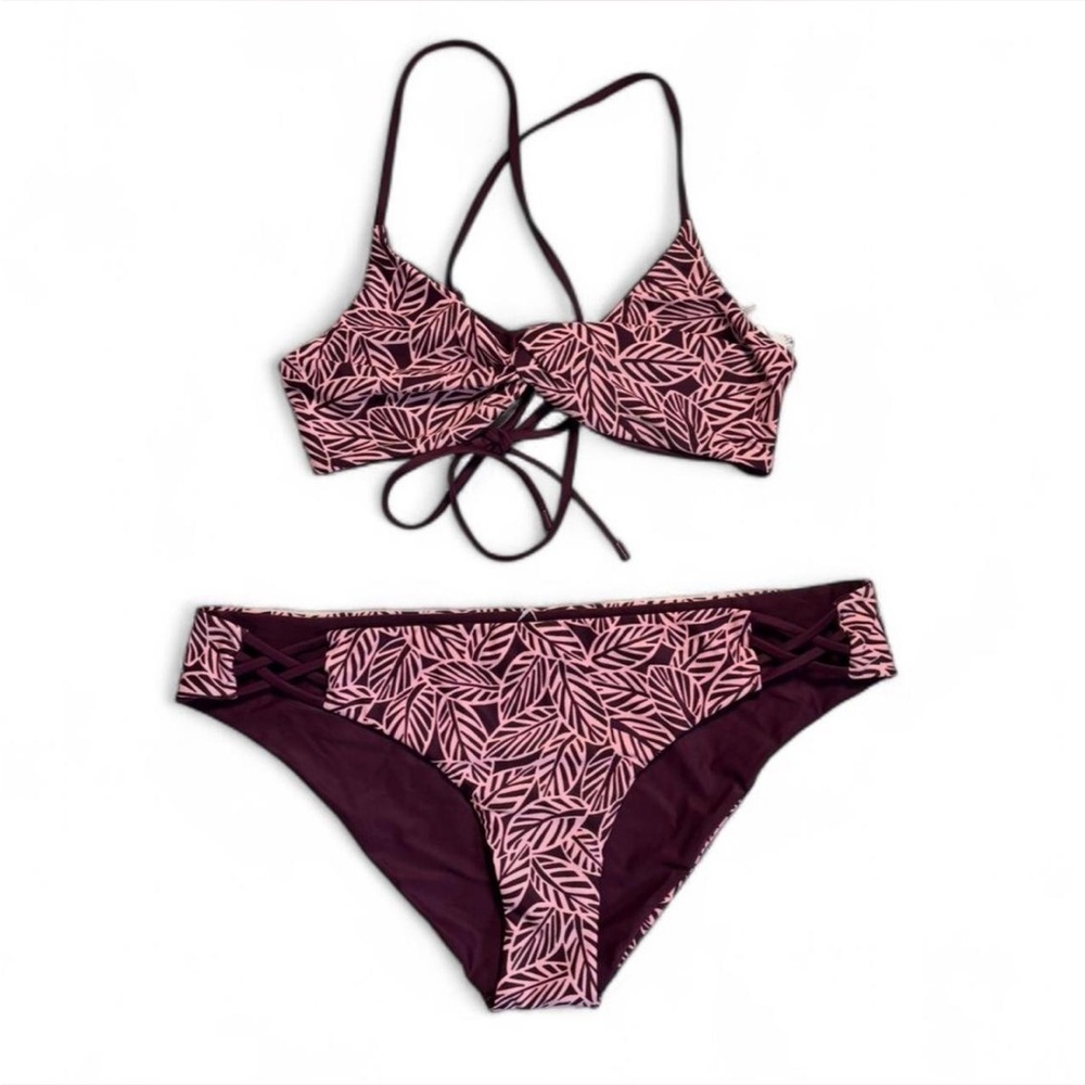 Lands' End Reversible Pattern Bikini Set Pink & Burgundy REI L
